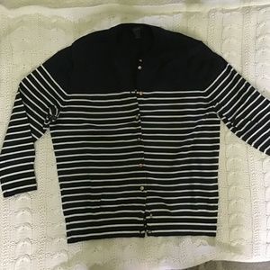 J.Crew Navy and White Stripe Cardigan - Sz Large